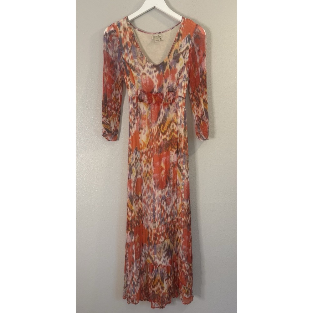Lucky Brand Boho Ikat Maxi Dress 100% Rayon Empire Waist Festival Medium